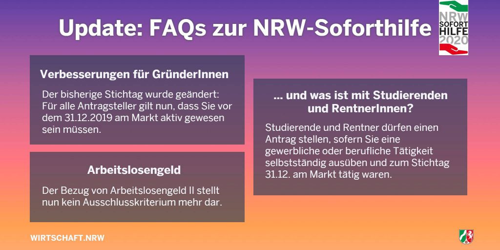 NRW Soforthilfe Update vom 28. März 2020