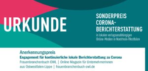 Sonderpreis Corona-Berichterstattung geht an das Online Magazin des Frauenbranchenbuch-OWL